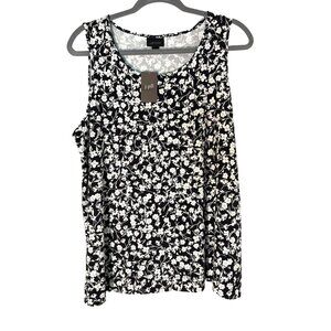 NWT J. Jill Wearever Collection Licorice Floral Sleeveless Black & White Top L